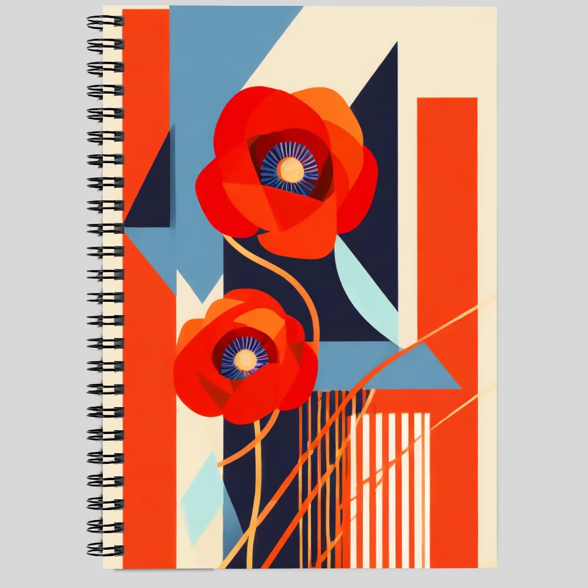 Art Deco Red Poppies Spiral Notebook