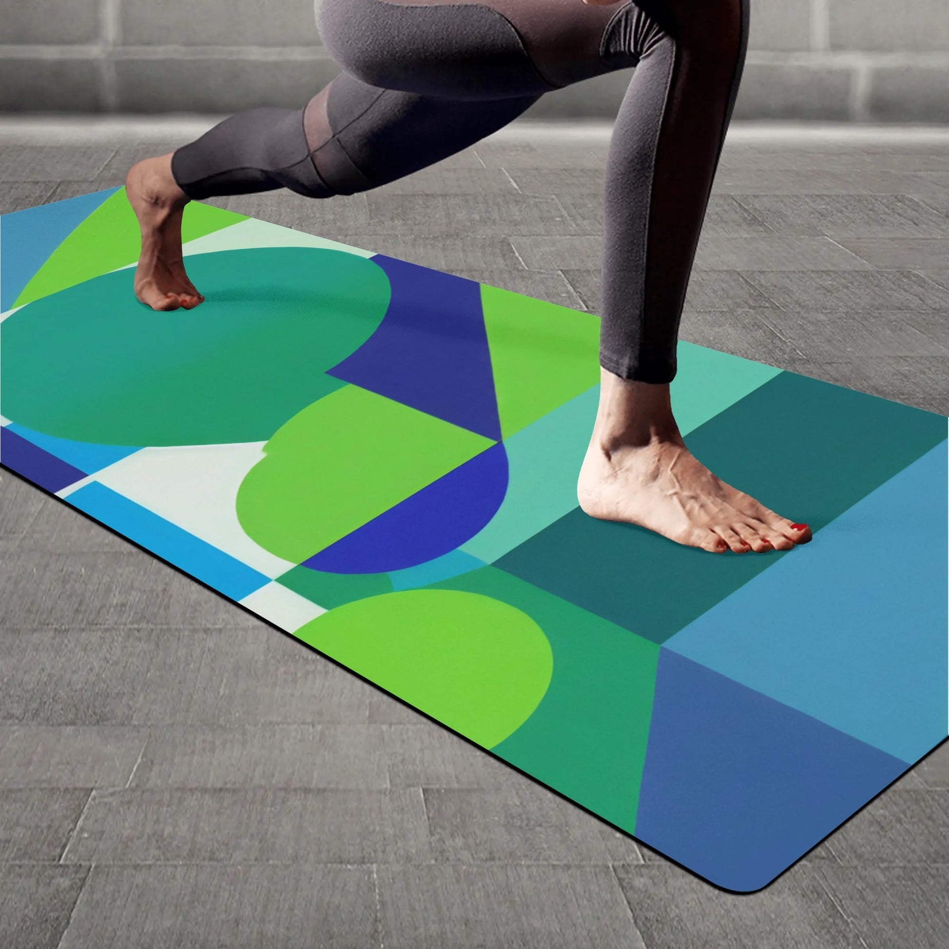 Blue and Green Abstract Geometric 4mm Rubber Yoga Mat - POP DECO