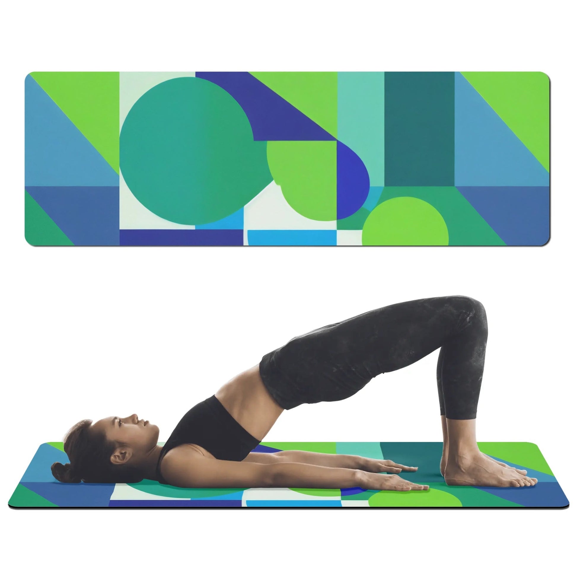 Blue and Green Abstract Geometric 4mm Rubber Yoga Mat - POP DECO