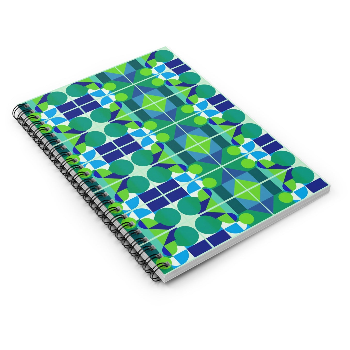 Blue and Green Abstract Geometric Journal Graphic Art Deco Vibe Spiral Notebook - Ruled Line - POP DECO