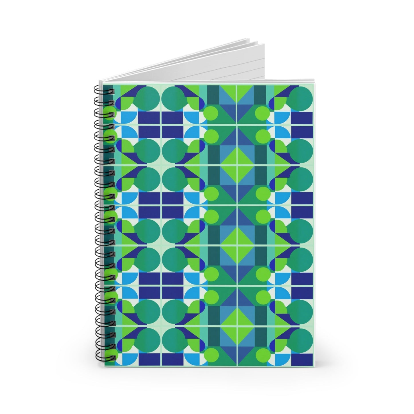 Blue and Green Abstract Geometric Journal Graphic Art Deco Vibe Spiral Notebook - Ruled Line - POP DECO