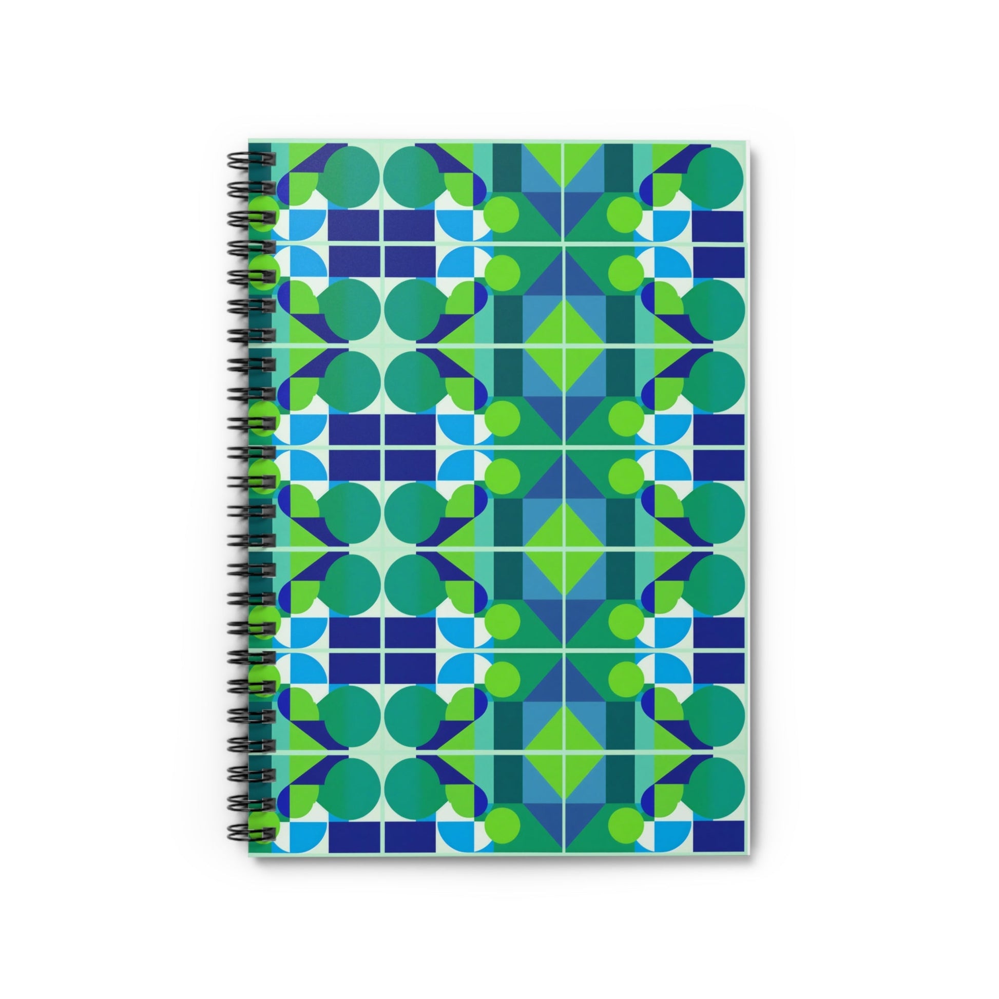 Blue and Green Abstract Geometric Journal Graphic Art Deco Vibe Spiral Notebook - Ruled Line - POP DECO