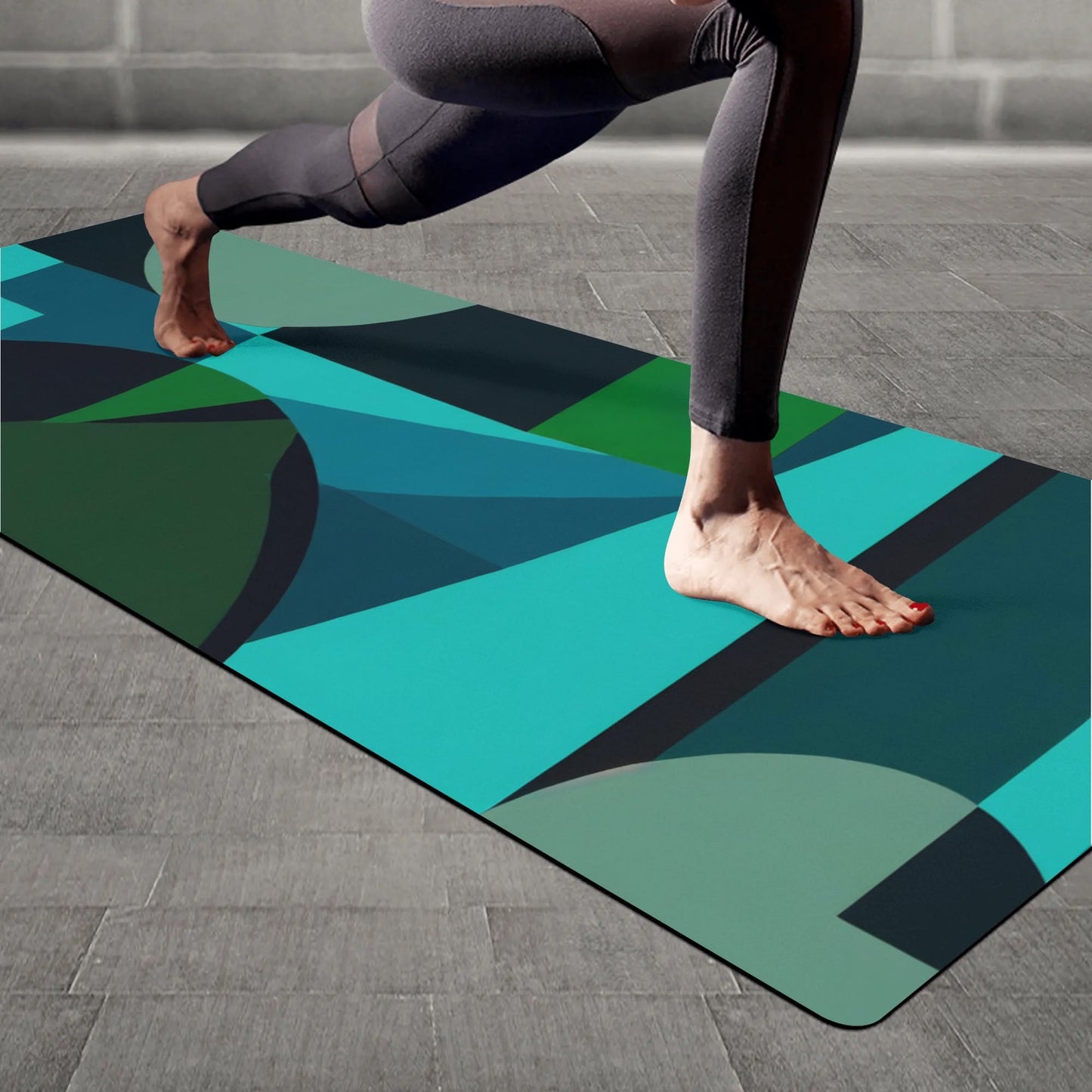 Blue and Green Abstract Modern Art 4mm Rubber Yoga Mat - POP DECO