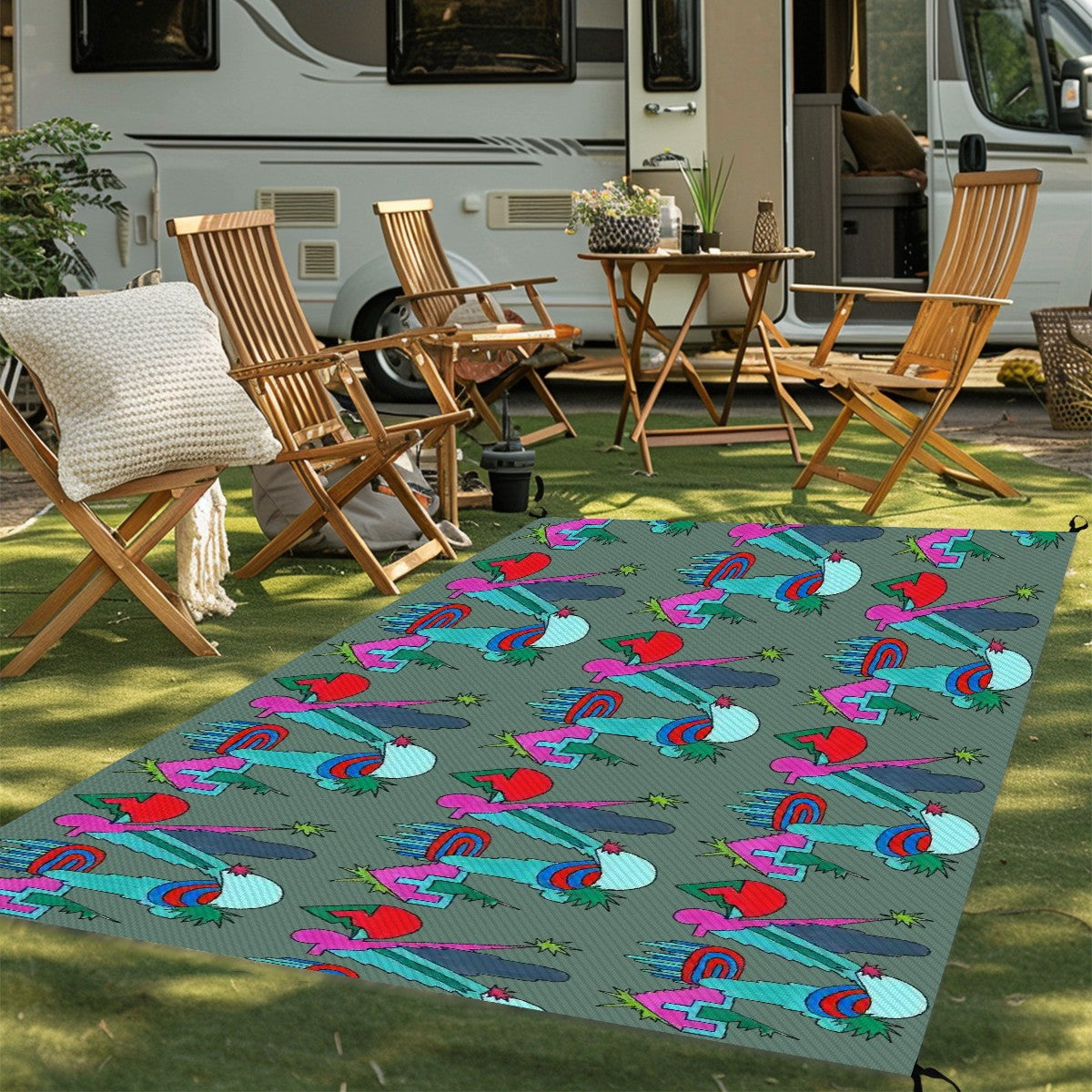 Kaleidoscope Reimagined Abstract Colorful 4'x6' Outdoor Rug | Eclectic Patio Outdoor Plastic Straw Mat