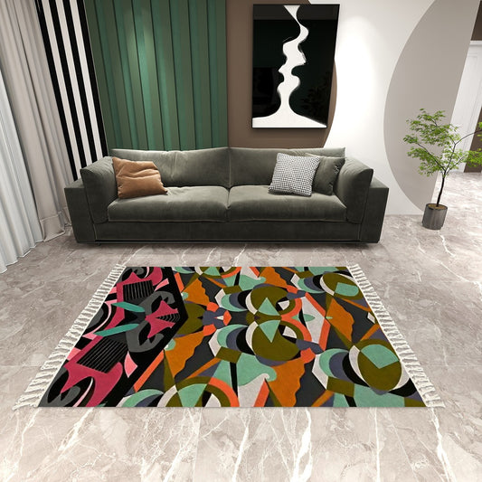 Biophilic Prism Abstract Geometric Area Rug with Tassels (5'x8') | Botanical Glam Rug