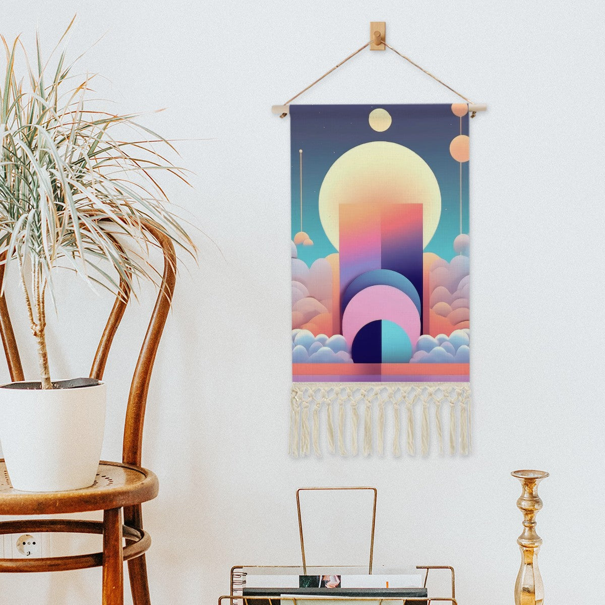 Ethereal Orbit Wall Hanging | Celestial Cotton Linen Tapestry