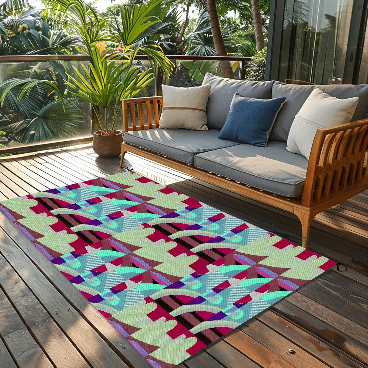 Kaleidoscope Reimagined Abstract Colorful 4'x6' Outdoor Rug | Eclectic Patio Outdoor Plastic Straw Mat