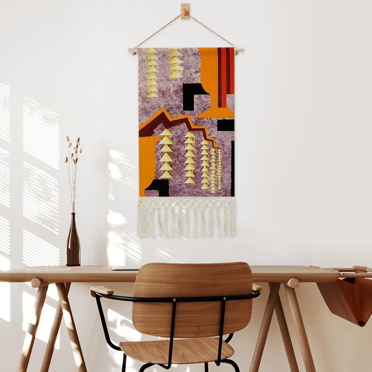 Burnt Orange Metropolis Grid Wall Hanging | Art Deco Geometric Cotton Linen Tapestry