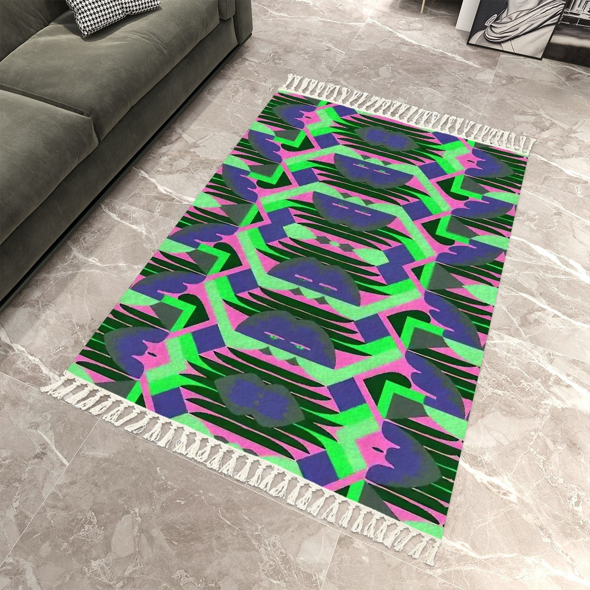 Kaleidoscope Reimagined Colorful Area Rug with Tassels (5x8)