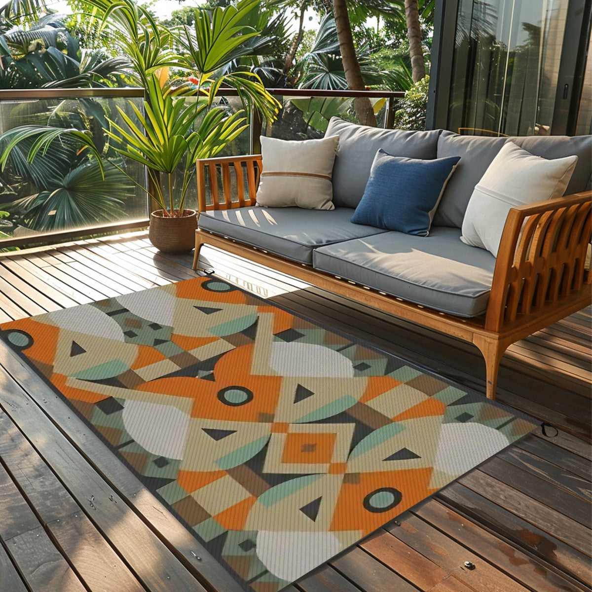 Kaleidoscope Reimagined Abstract Colorful 4'x6' Outdoor Rug | Eclectic Patio Outdoor Plastic Straw Mat