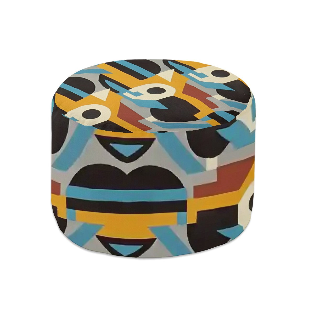 Kaleidoscope Reimagined Colorful Eclectic Round Pouf Ottoman |  Art Deco Inspired Abstract Patterned Pouf