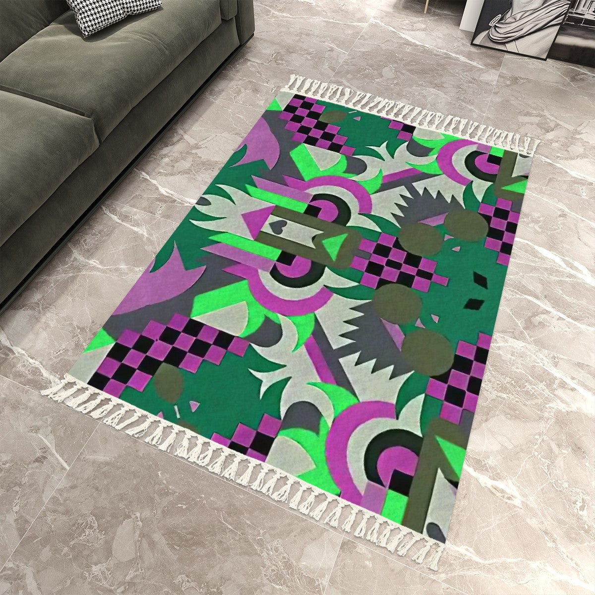 Maximalist Jewel Abstract Geometric Area Rug with Tassels (5'x8') | Surrealist Luxe Rug