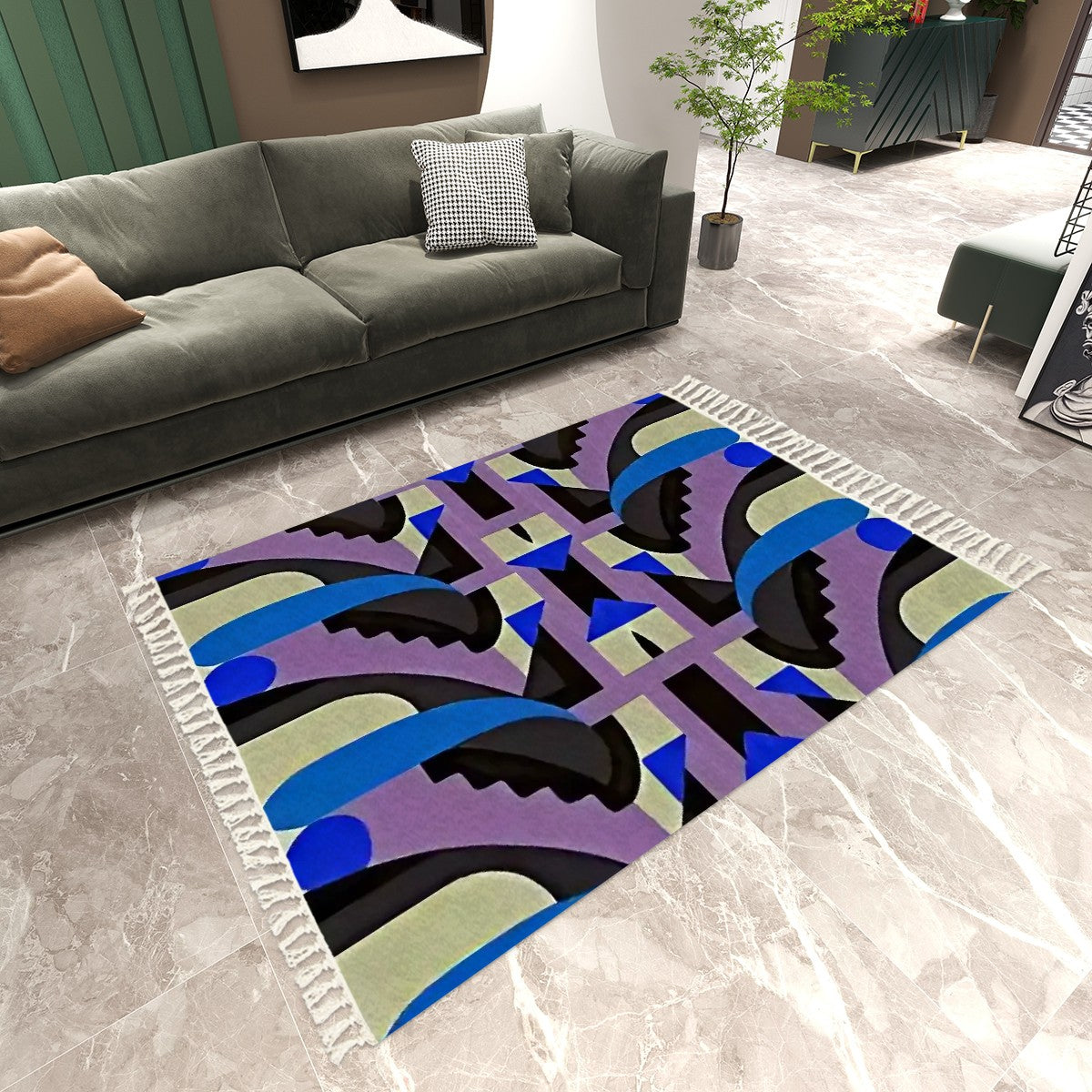 Chroma Bloom Abstract Geometric Area Rug with Tassels (5'x8') | Maximalist Statement Rug