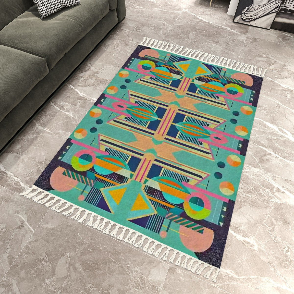 Pop Wild Geometric Area Rug with Tassels (5'x8') | Boho Eclectic Rug