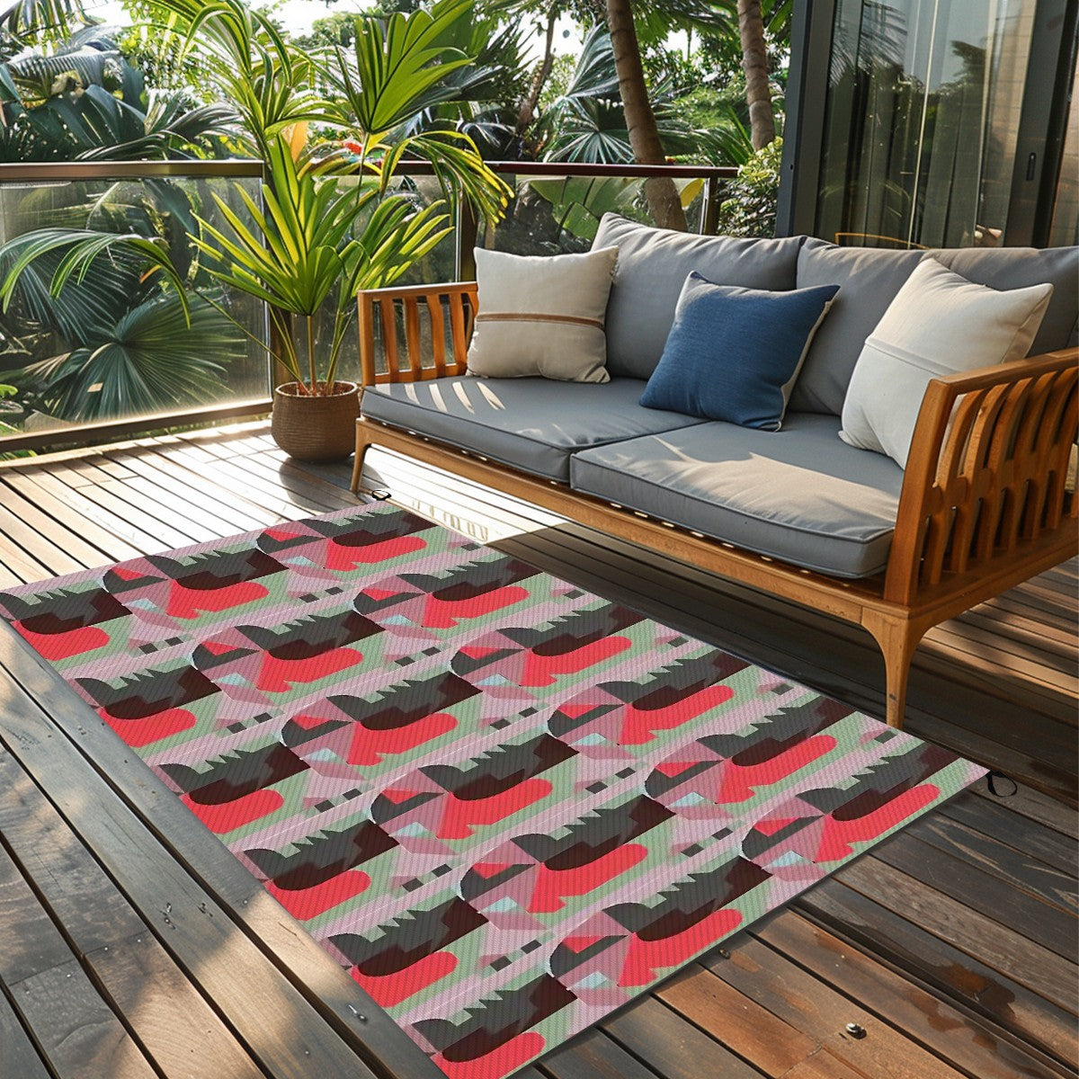 Kaleidoscope Reimagined Abstract Colorful 4'x6' Outdoor Rug | Eclectic Patio Outdoor Plastic Straw Mat