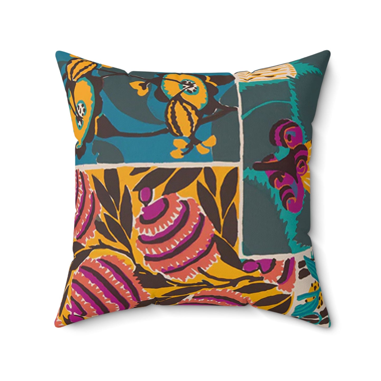 Colorful Abstract Art Deco Floral Boho Square Pillow - POP DECO