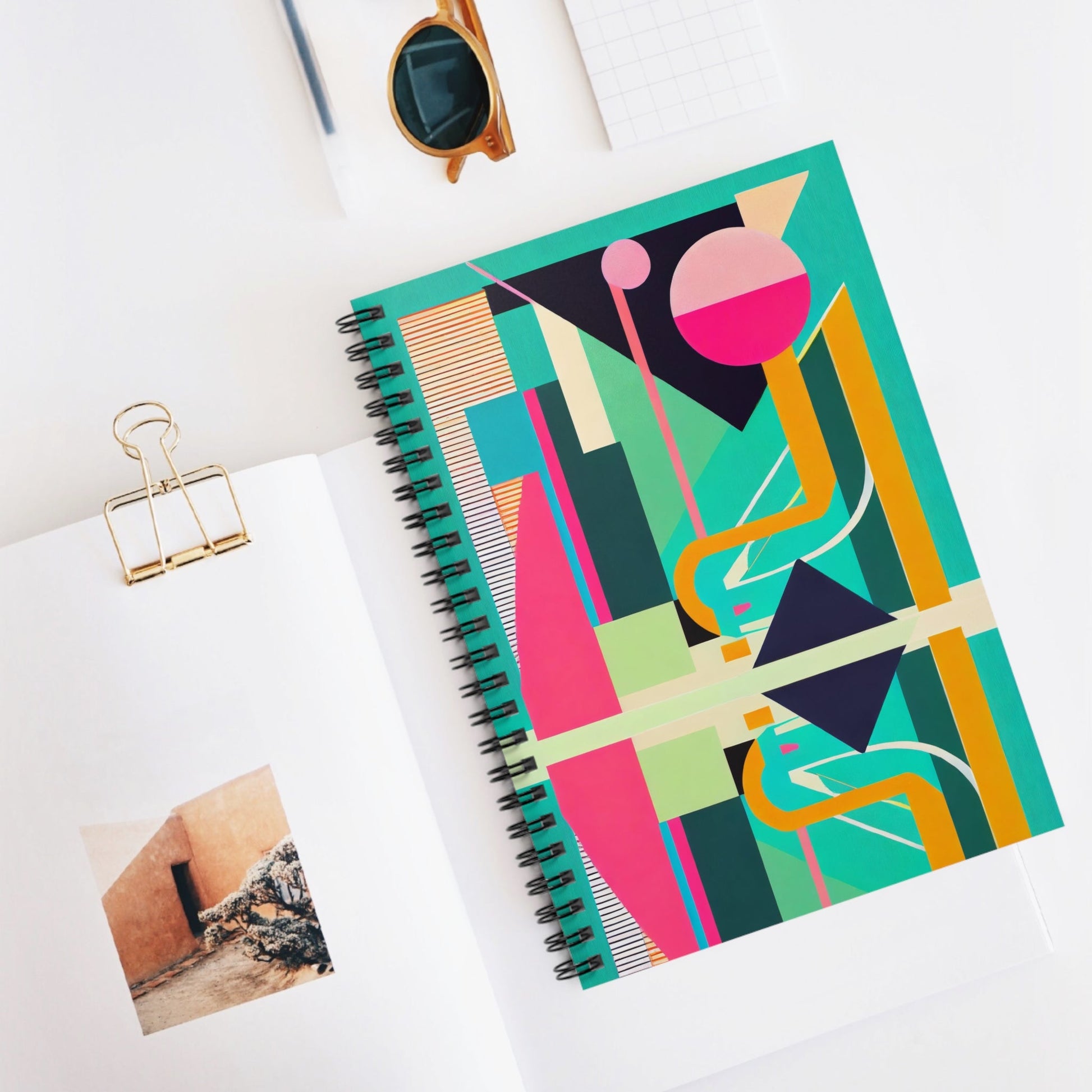 Colorful Abstract Geometric Journal Graphic Art Deco Vibe Spiral Notebook - Ruled Line - POP DECO