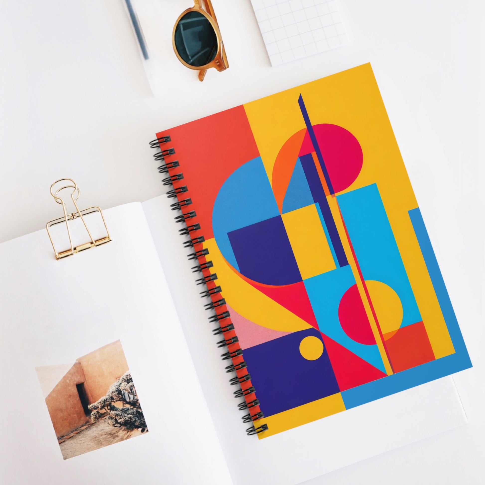 Colorful Abstract Geometric Journal Graphic Art Deco Vibe Spiral Notebook - Ruled Line - POP DECO