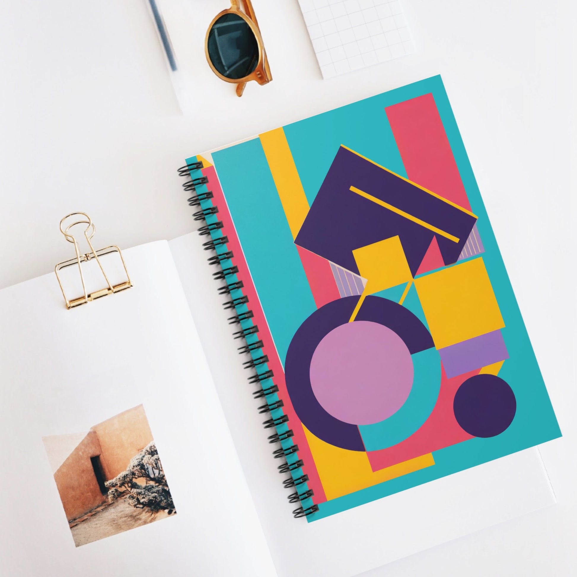 Colorful Abstract Geometric Journal Graphic Art Deco Vibe Spiral Notebook - Ruled Line - POP DECO