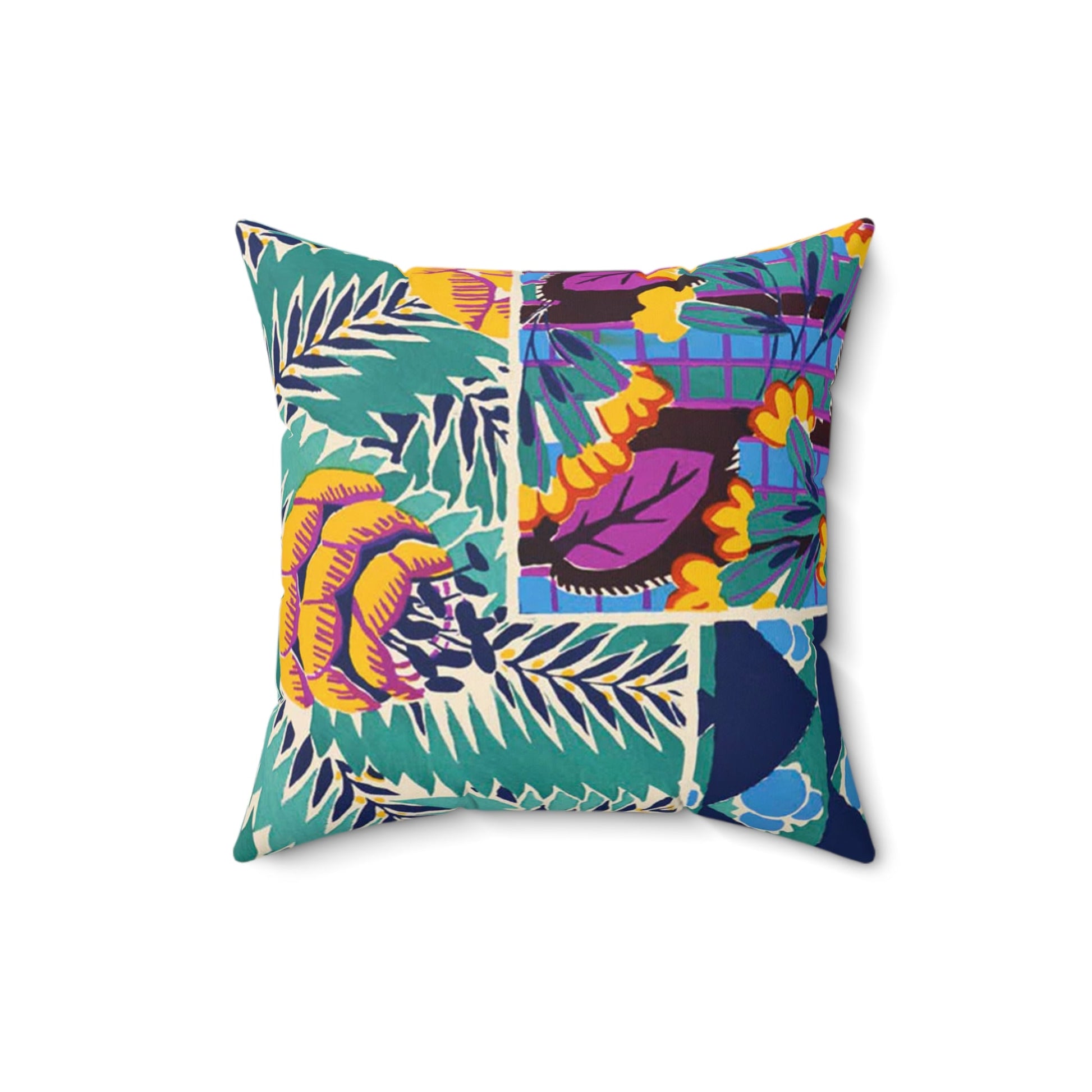 Colorful Art Deco Abstract Floral Square Pillow - POP DECO