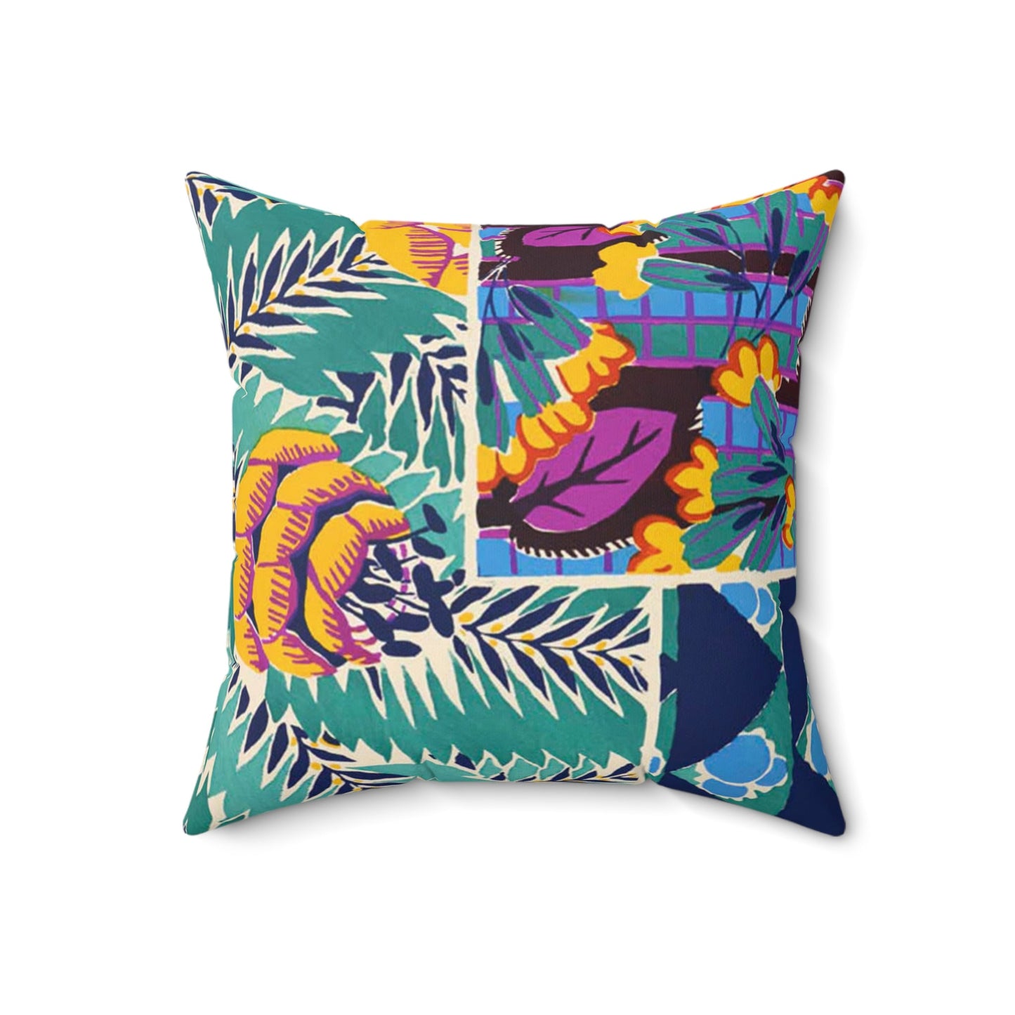 Colorful Art Deco Abstract Floral Square Pillow - POP DECO