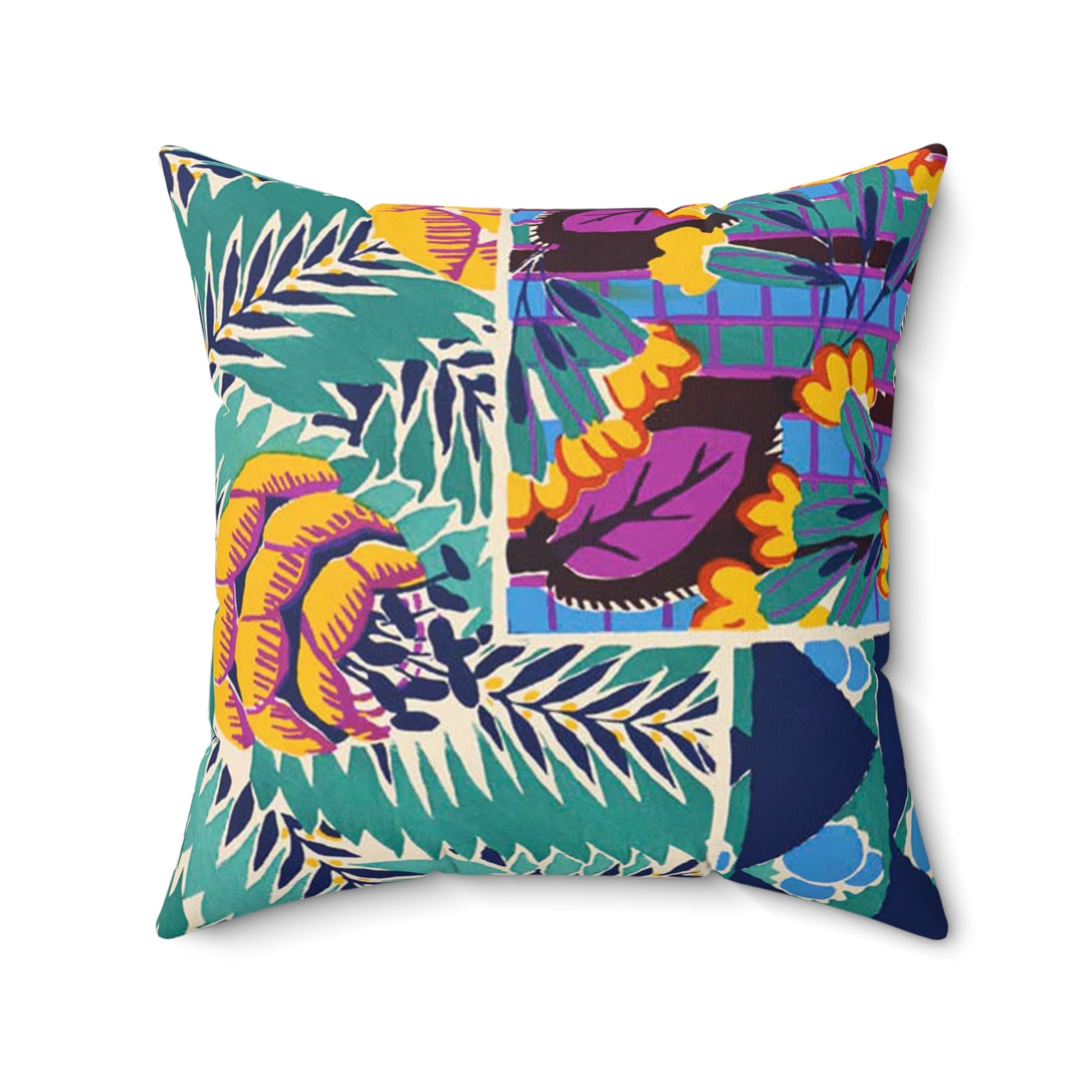 Colorful Art Deco Abstract Floral Square Pillow - POP DECO