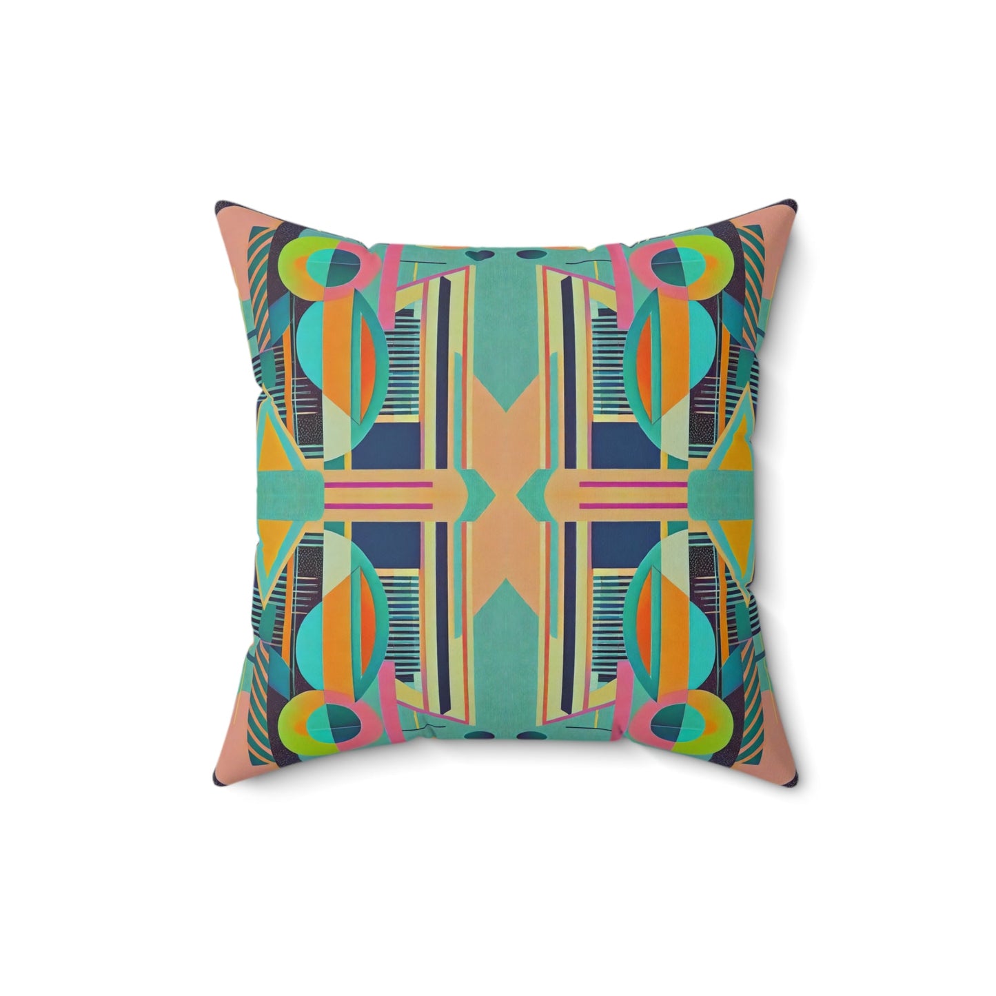 Colorful Geometric Abstract Pattern Retro Vibe Square Pillow - POP DECO