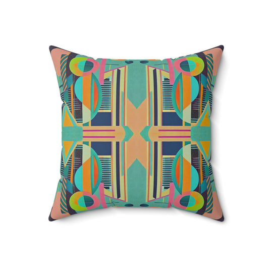 Colorful Geometric Abstract Pattern Retro Vibe Square Pillow - POP DECO