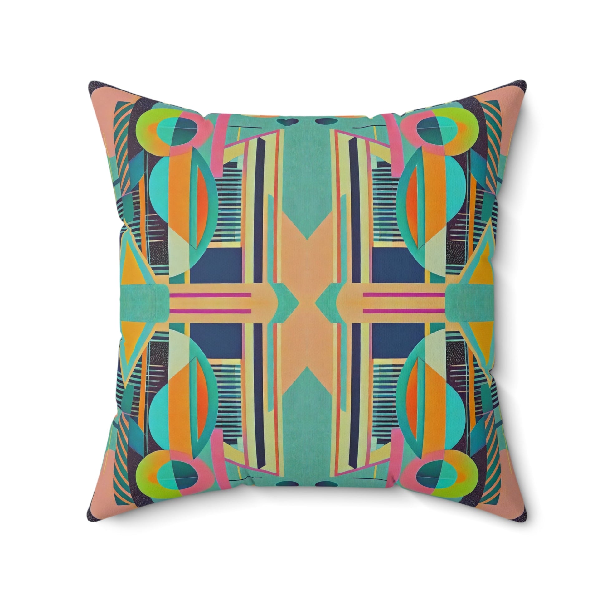 Colorful Geometric Abstract Pattern Retro Vibe Square Pillow - POP DECO