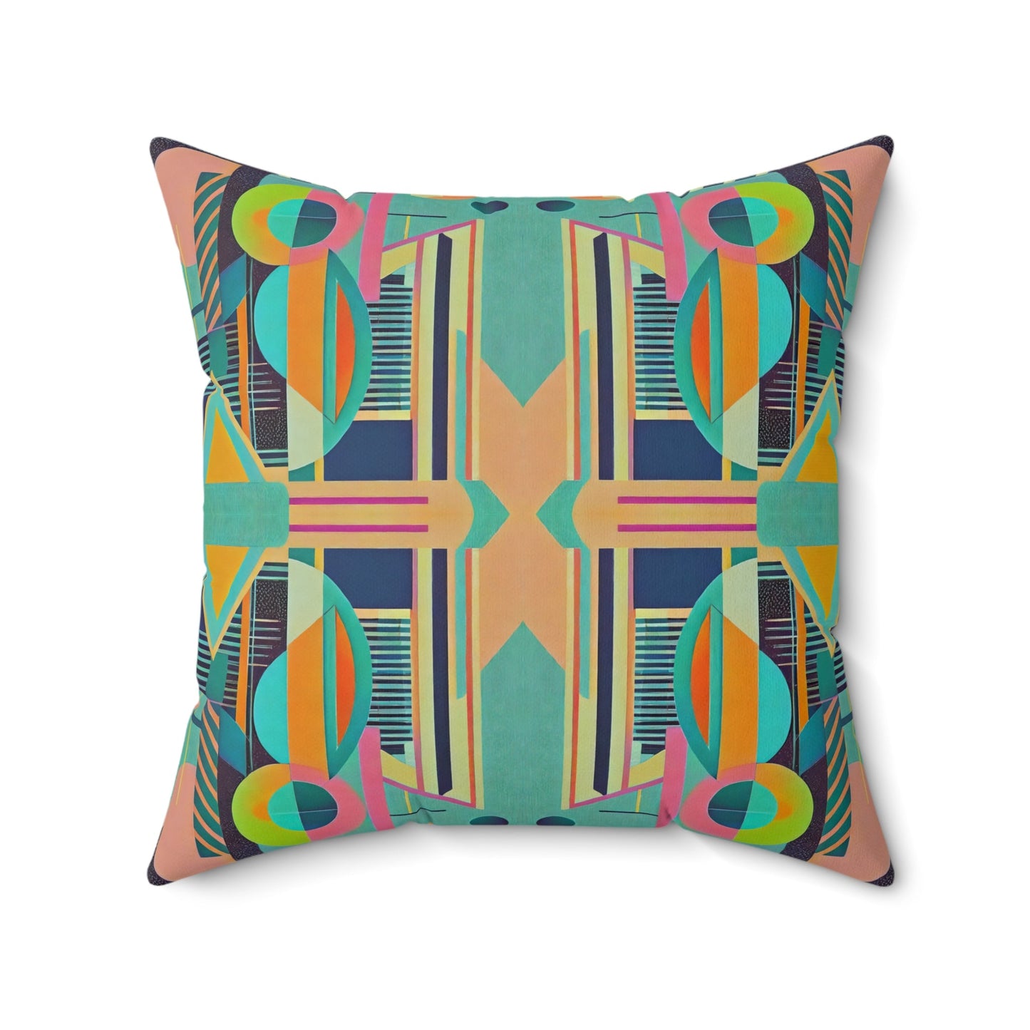 Colorful Geometric Abstract Pattern Retro Vibe Square Pillow - POP DECO