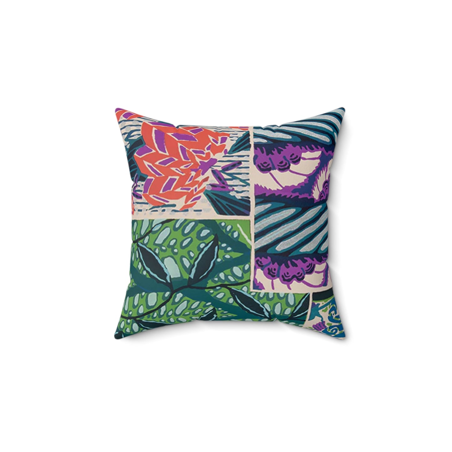 Colorful Jewel Tone Art Deco Abstract Floral Square Pillow - POP DECO