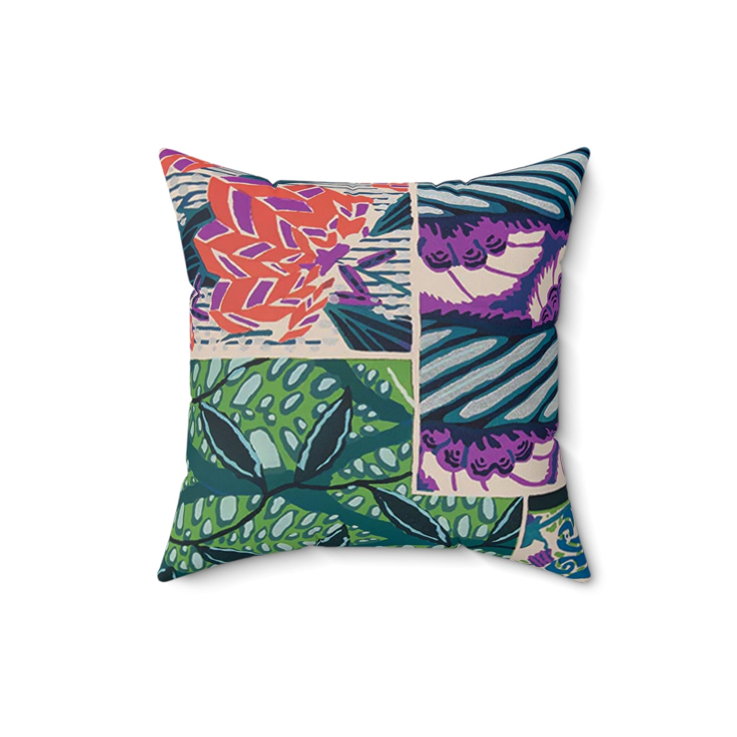 Colorful Jewel Tone Art Deco Abstract Floral Square Pillow - POP DECO