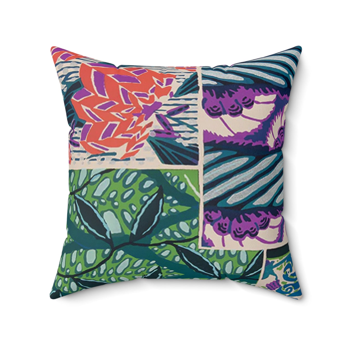 Colorful Jewel Tone Art Deco Abstract Floral Square Pillow - POP DECO