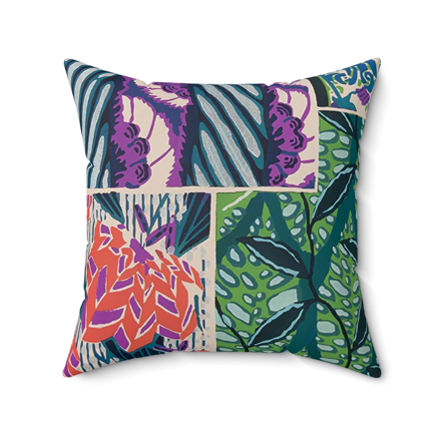 Colorful Jewel Tone Art Deco Abstract Floral Square Pillow - POP DECO