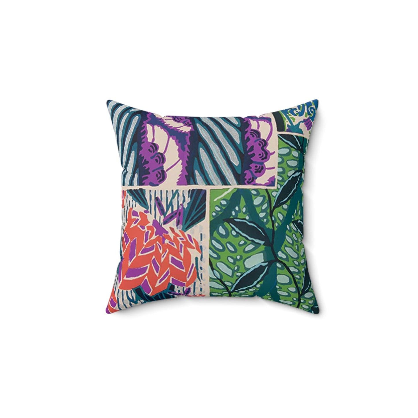 Colorful Jewel Tone Art Deco Abstract Floral Square Pillow - POP DECO