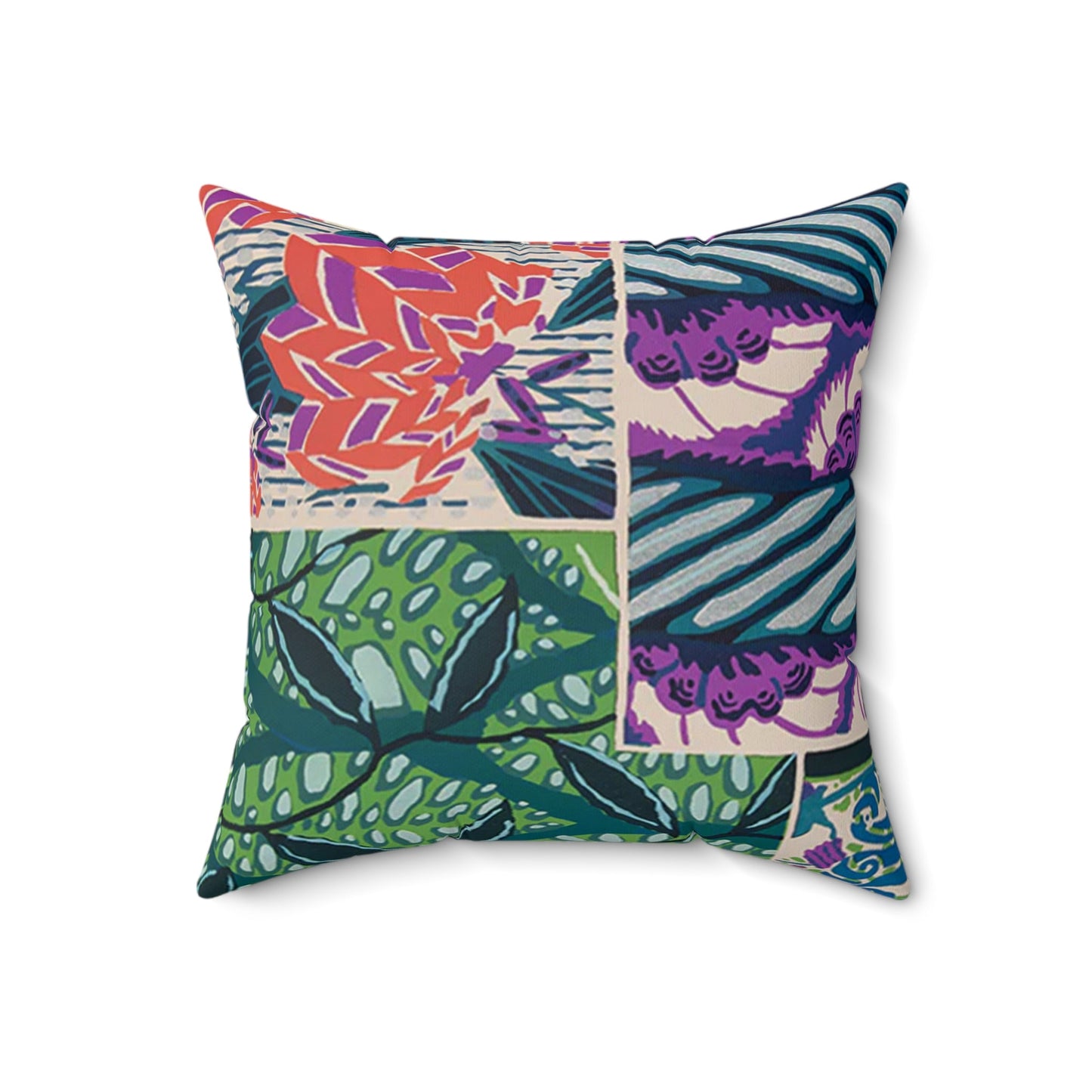 Colorful Jewel Tone Art Deco Abstract Floral Square Pillow - POP DECO