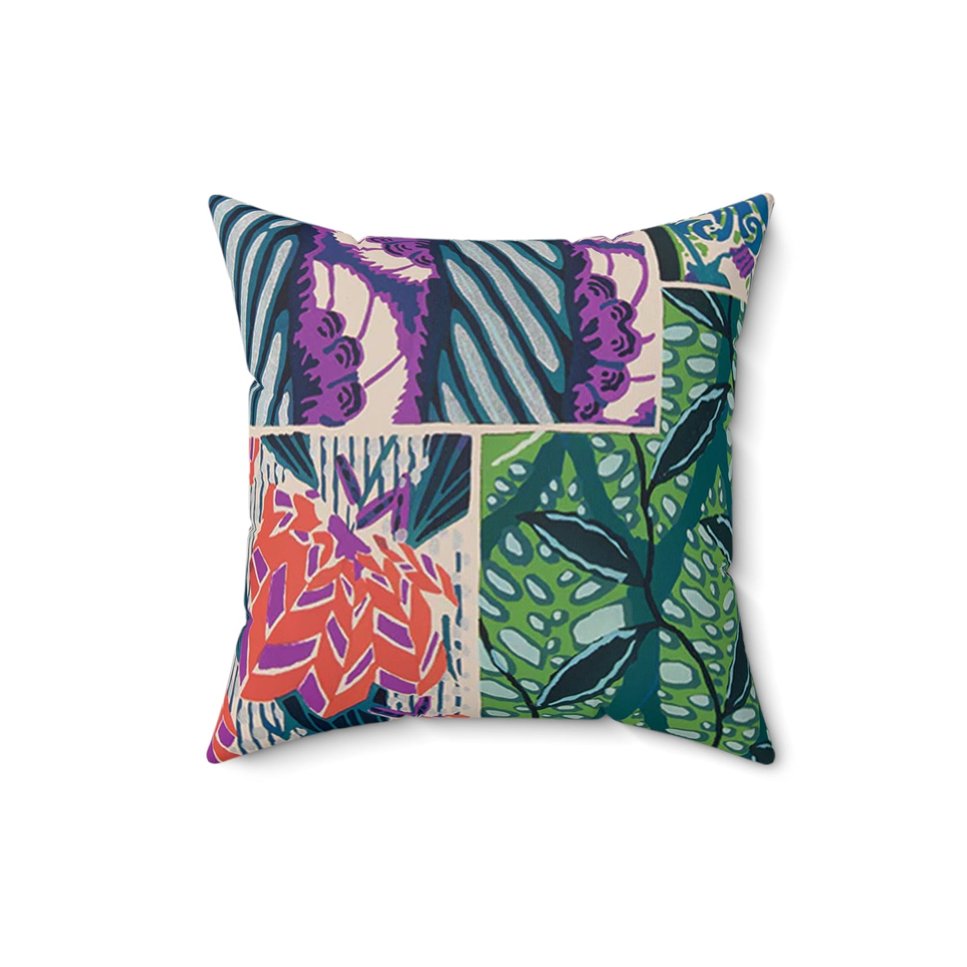 Colorful Jewel Tone Art Deco Abstract Floral Square Pillow - POP DECO