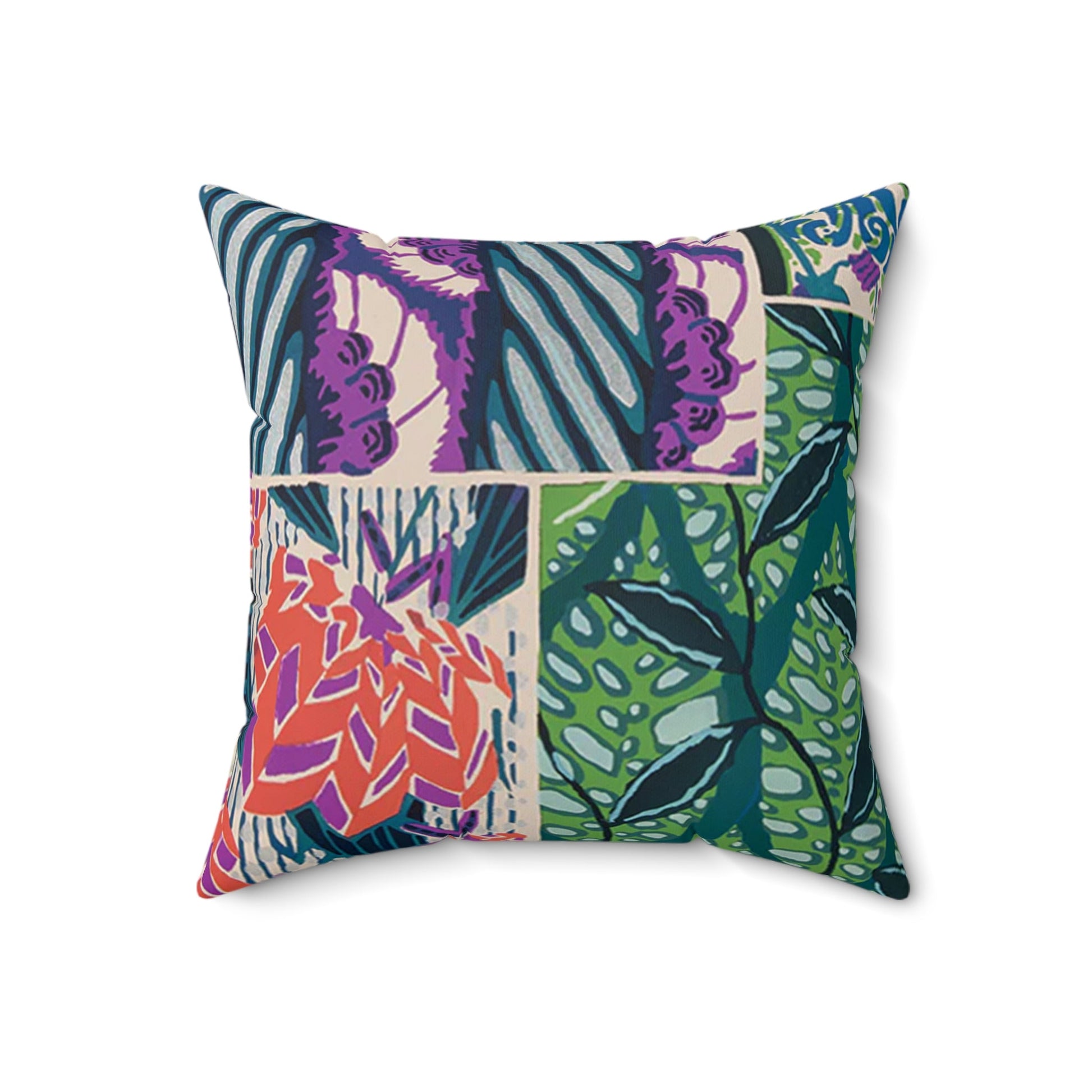 Colorful Jewel Tone Art Deco Abstract Floral Square Pillow - POP DECO