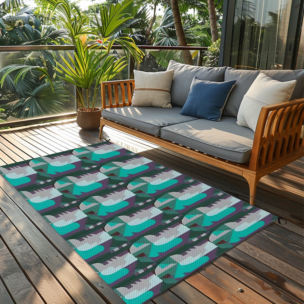 Kaleidoscope Reimagined Abstract Colorful 4'x6' Outdoor Rug | Eclectic Patio Outdoor Plastic Straw Mat