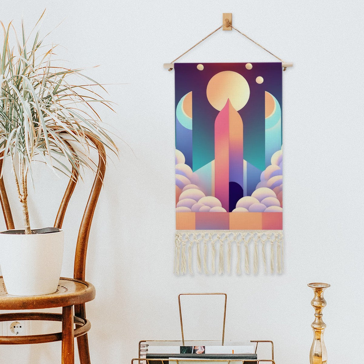 Obelisk Moonrise Wall Tapestry | Cosmic Cotton Linen Art