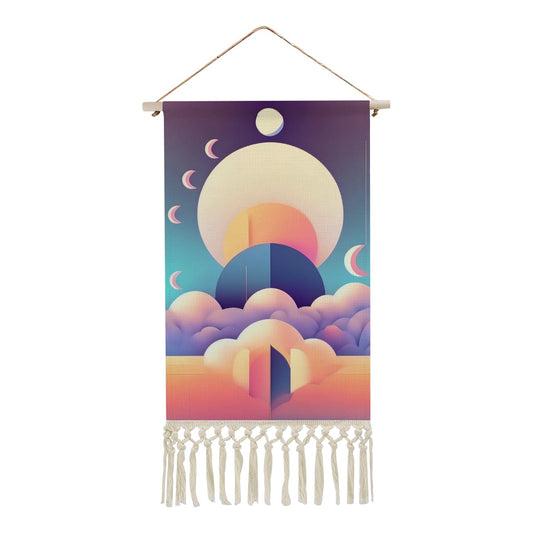 Lunar Mirage Textile Art | Pastel Cotton Linen Wall Hanging