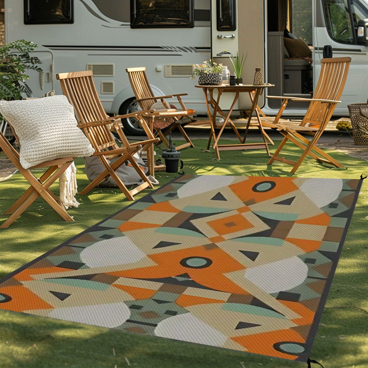 Kaleidoscope Reimagined Abstract Colorful 4'x6' Outdoor Rug | Eclectic Patio Outdoor Plastic Straw Mat