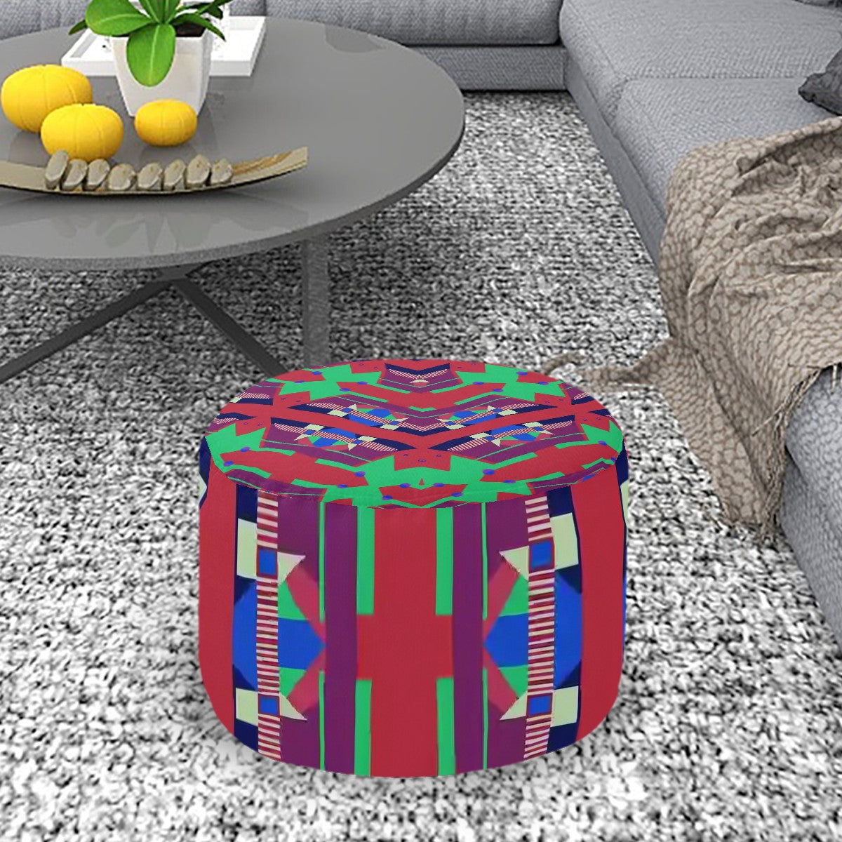 Pop Wild Geometric Colorful Patterned Pouf Ottoman