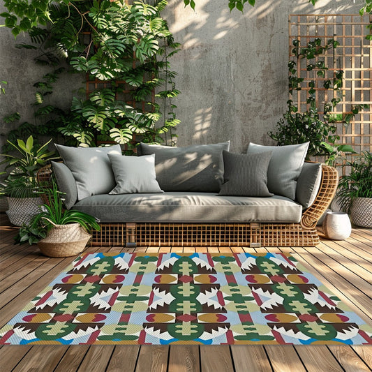 Kaleidoscope Reimagined Abstract Colorful 4'x6' Outdoor Rug | Eclectic Patio Outdoor Plastic Straw Mat