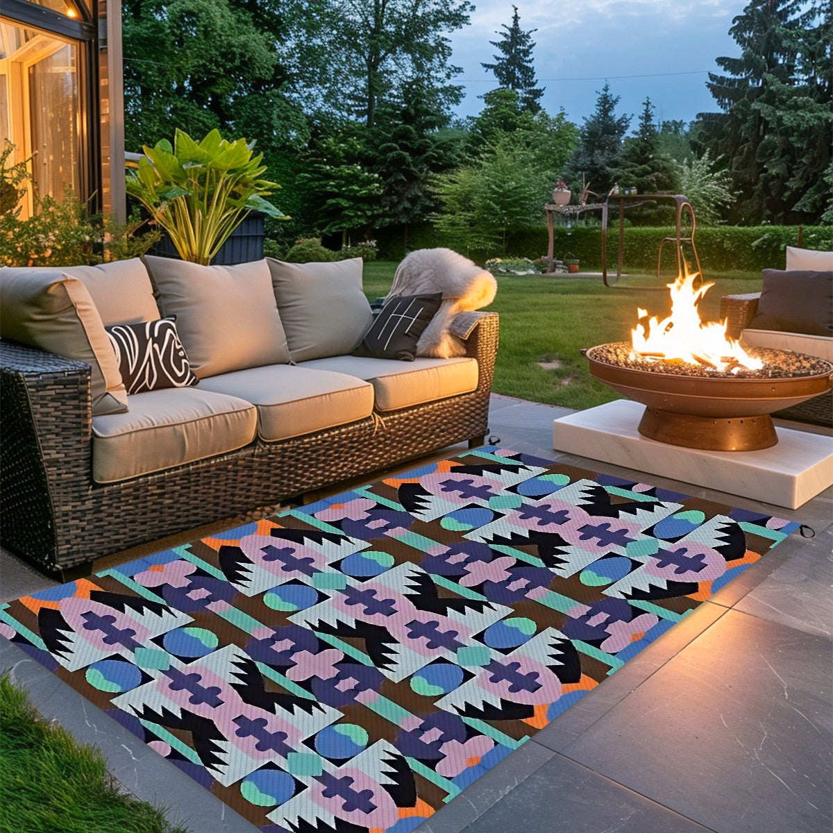 Kaleidoscope Reimagined Abstract Colorful 4'x6' Outdoor Rug | Eclectic Patio Outdoor Plastic Straw Mat