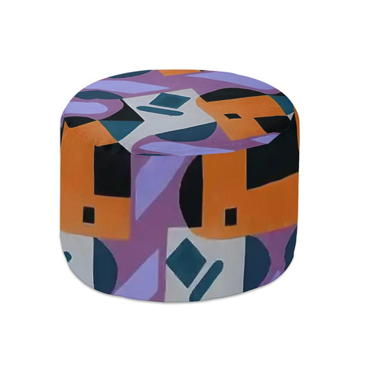 Kaleidoscope Reimagined Colorful Eclectic Round Pouf Ottoman |  Art Deco Inspired Abstract Patterned Pouf