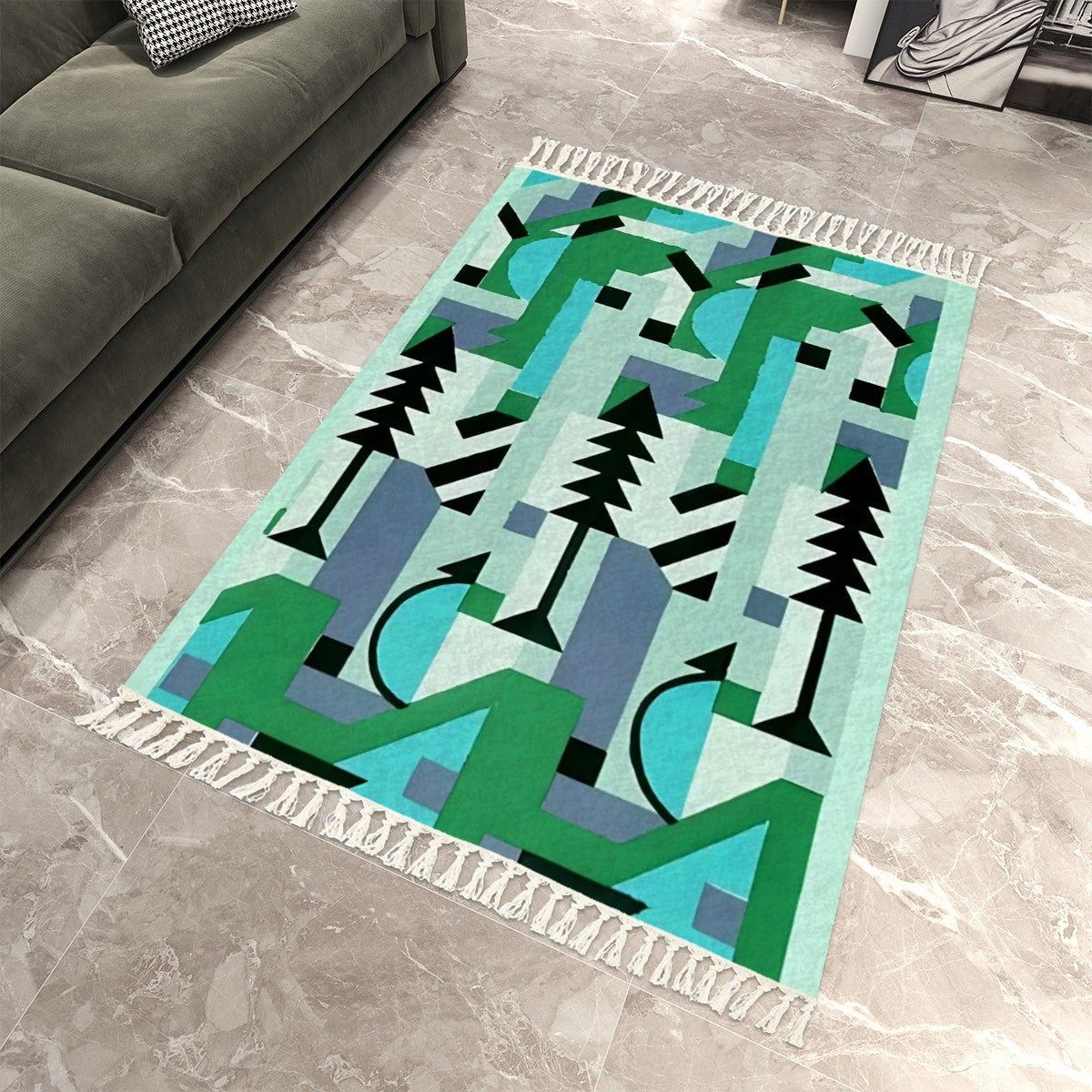 Pretty Prismes Deco Pattern Abstract Geometric Area Rug with Tassels (5'x8') | Boho Eclectic Rug