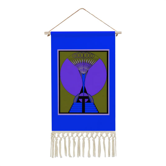 Celestial Alchemy Blue Wall Hanging | Esoteric Symbolism Cotton Linen Tapestry