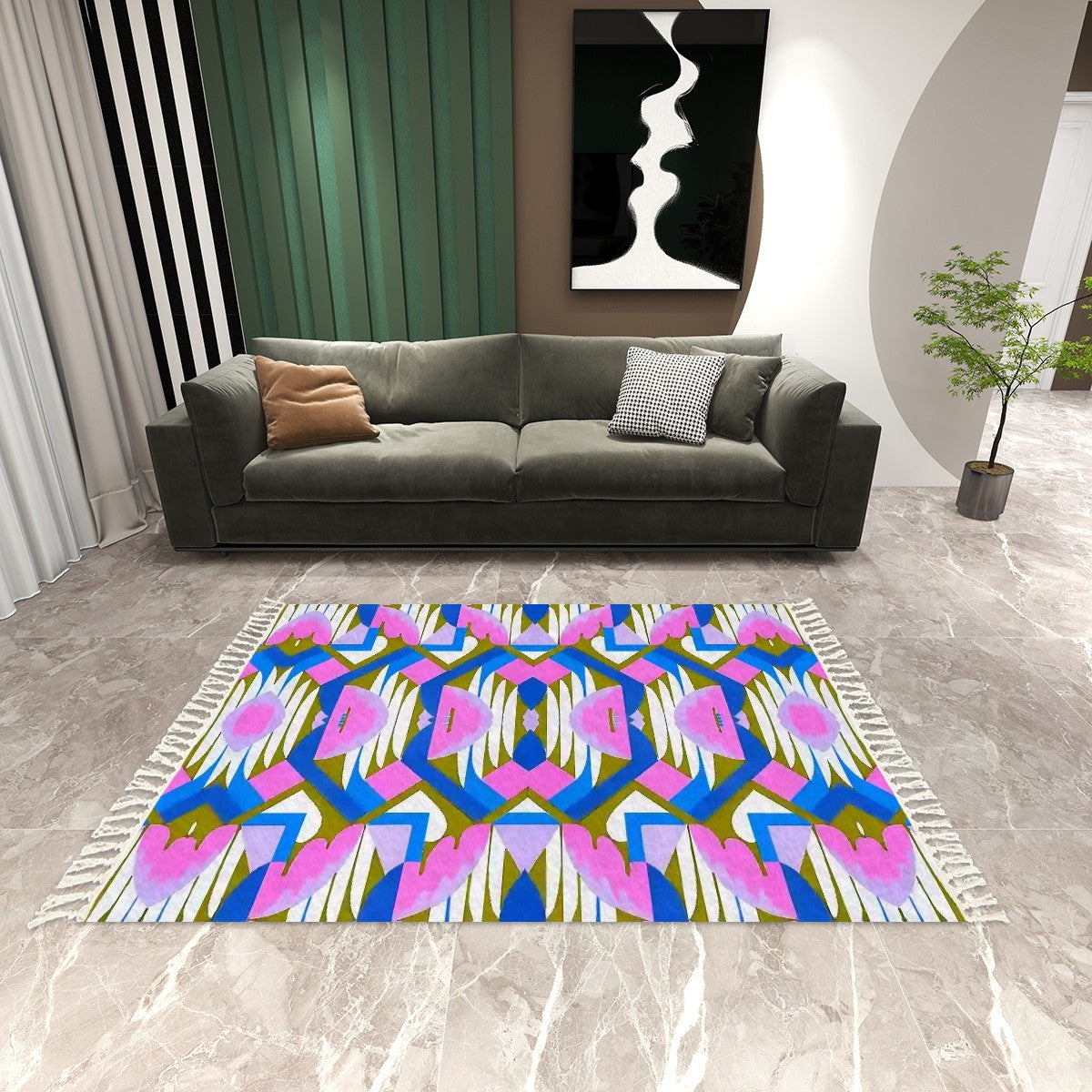 Kaleidoscope Reimagined Colorful Area Rug with Tassels (5x8)