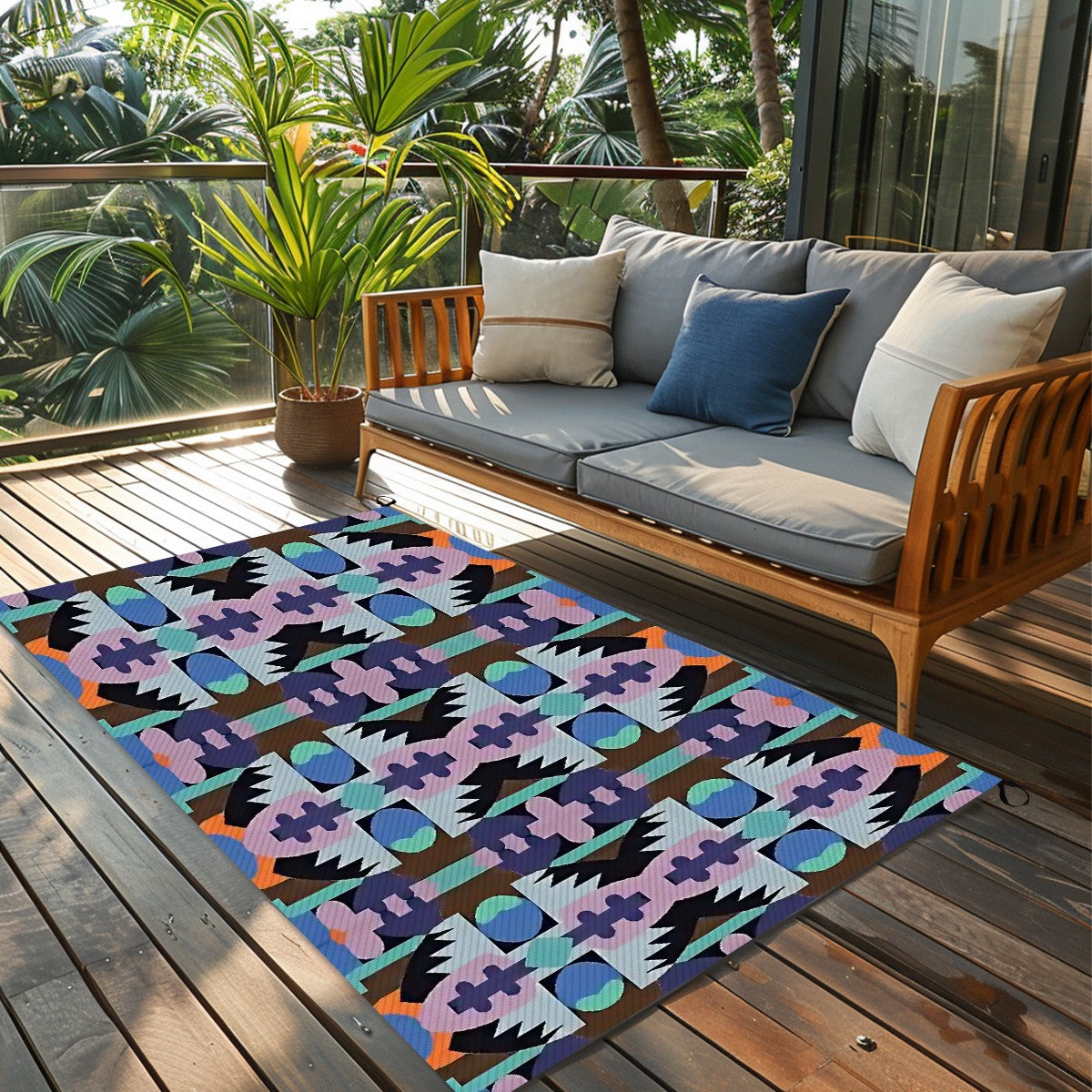 Kaleidoscope Reimagined Abstract Colorful 4'x6' Outdoor Rug | Eclectic Patio Outdoor Plastic Straw Mat